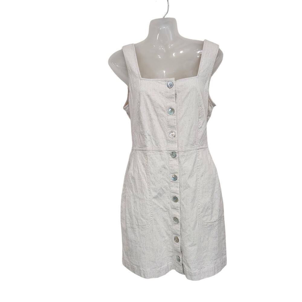 & Other Stories Square Neck Button Down Mini Dress Sleeveless Cream Size 10